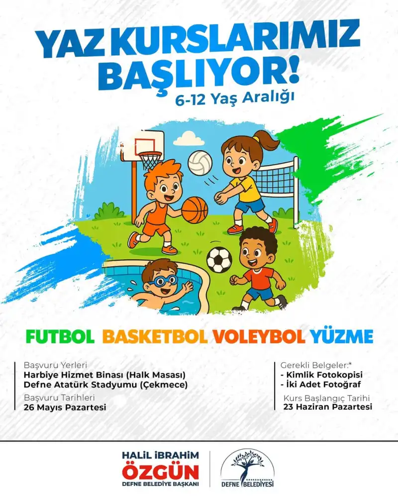 DEFNE YAZ KURSLARI BAŞVURULARI BUGÜN İTİBARİYLE BAŞLADI!
